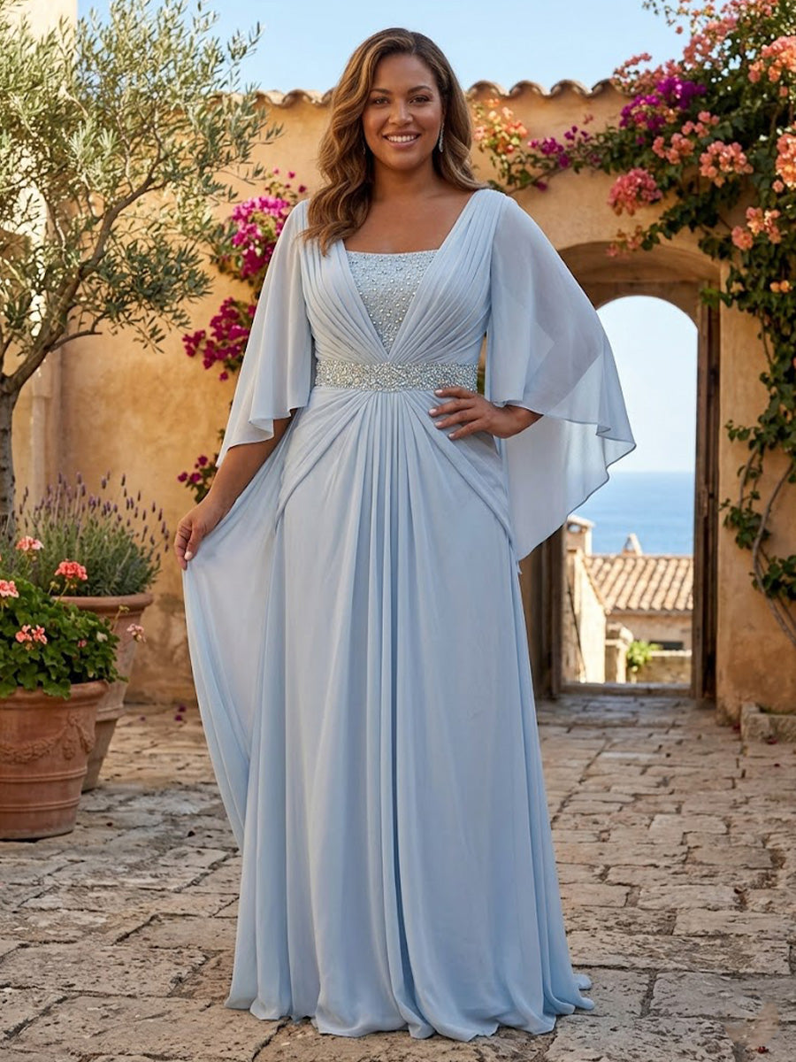 A-Line Chiffon Evening Gown with Flutter Sleeves