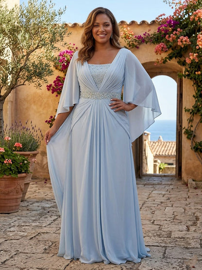 A-Line Chiffon Evening Gown with Flutter Sleeves