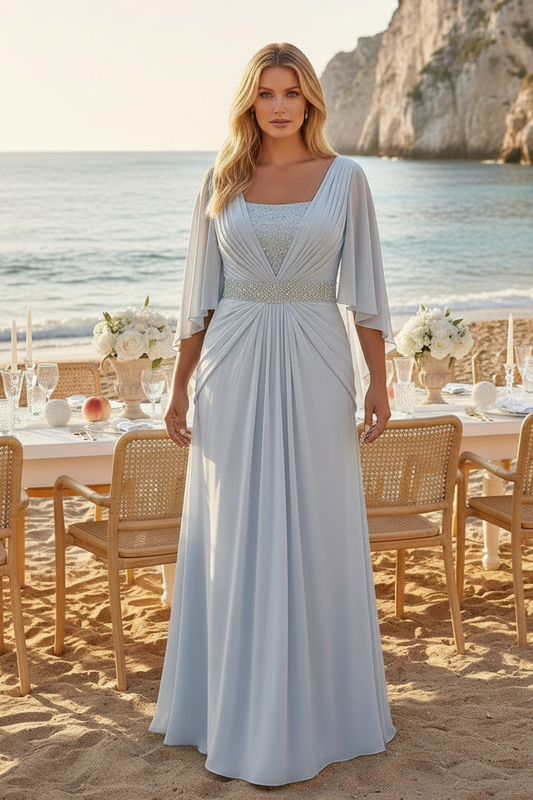 A-Line Chiffon Evening Gown with Flutter Sleeves