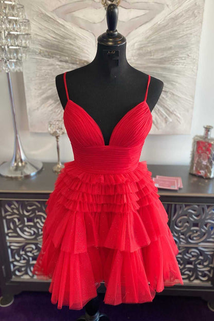 Tiered Ruffle Glitter Tulle Short Dress