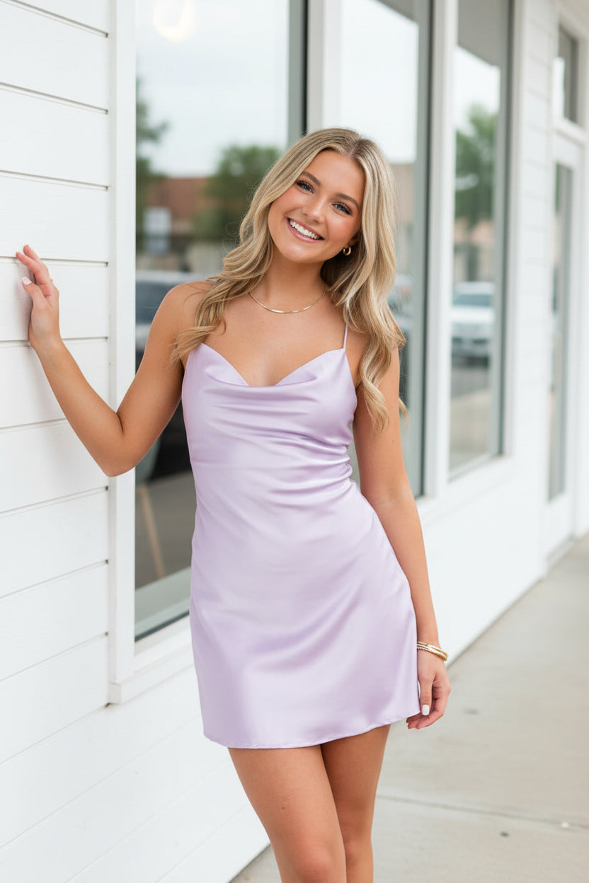 Tie-Back Satin Mini Slip Dress