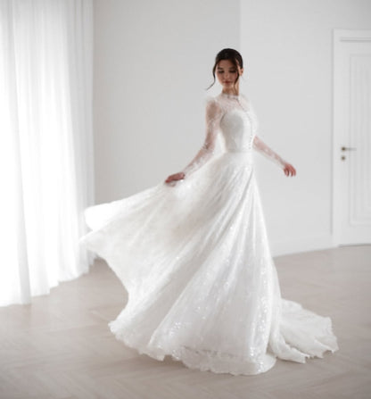 Illusion Lace Long Sleeve A-Line Wedding Dress