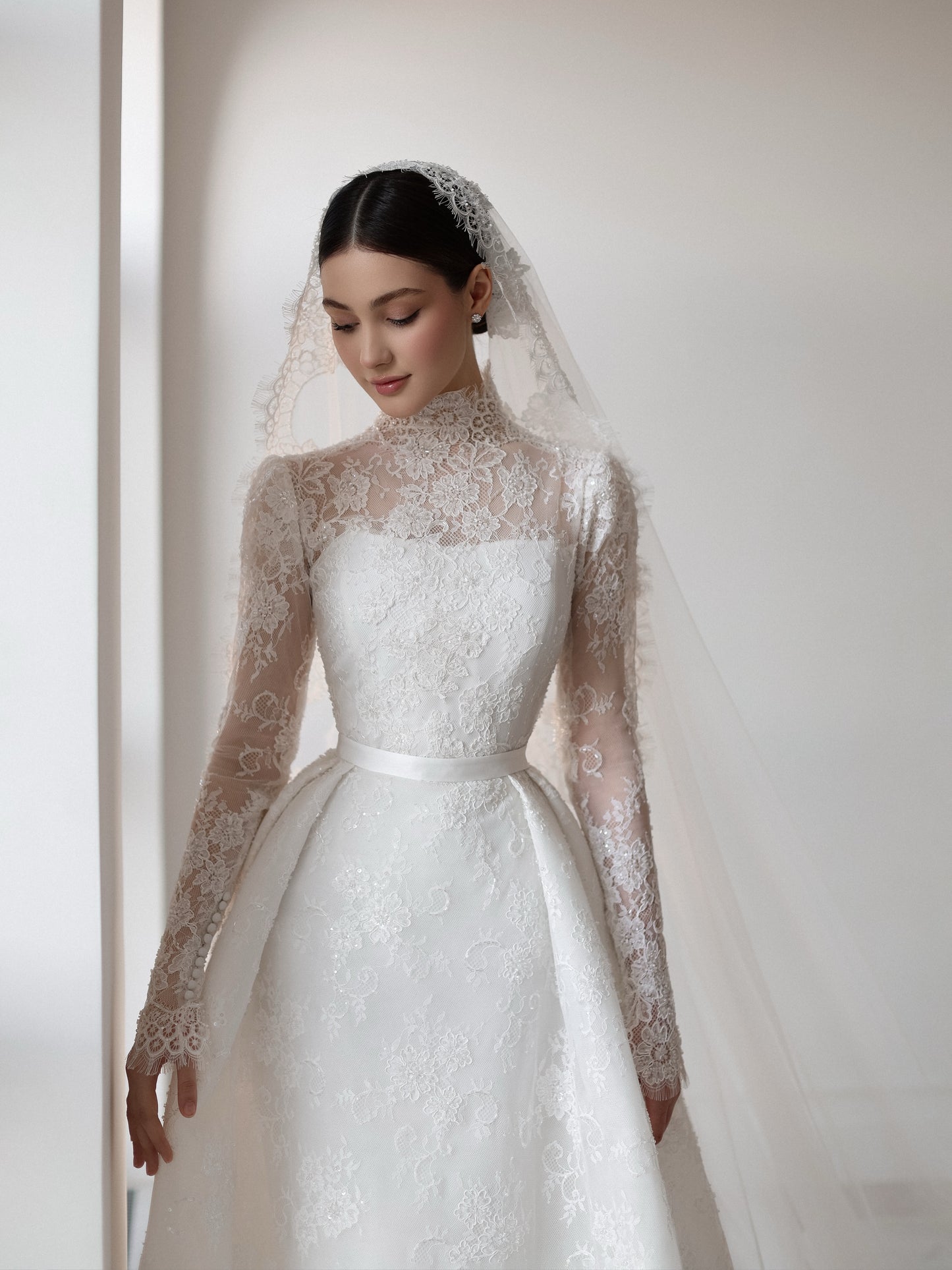 Romantic Lace High Neck Ball Gown Wedding Dress