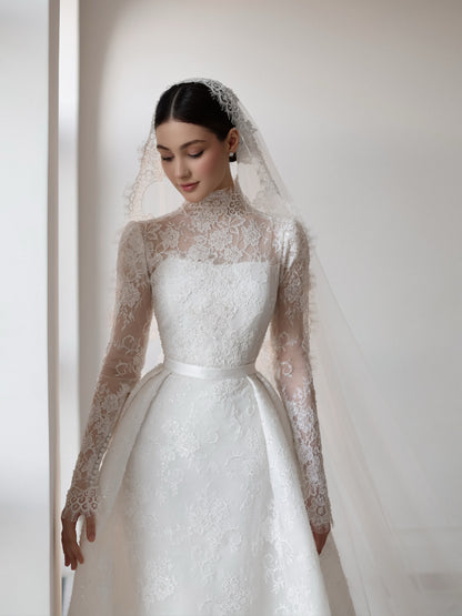 Romantic Lace High Neck Ball Gown Wedding Dress