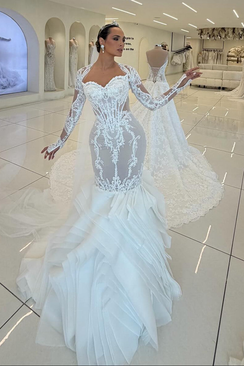 Lace Mermaid Wedding Dress with Ruffle Skirt