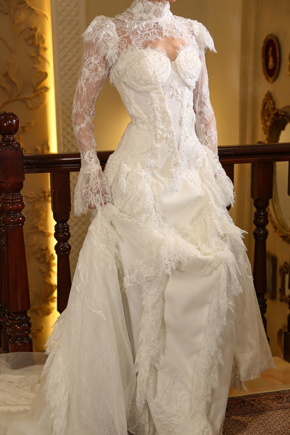 High Neck Lace Long Sleeve Wedding Dress