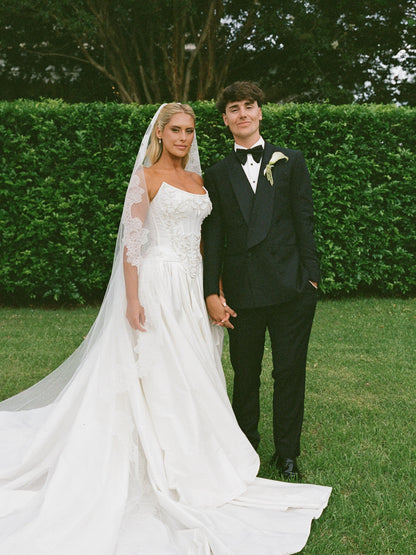 Embellished Corset A-Line Wedding Dress with Train