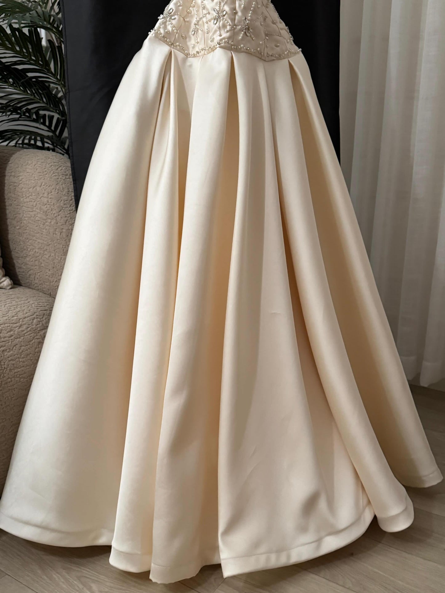 Satin Corset Ball Gown with Beaded Waist Detail
