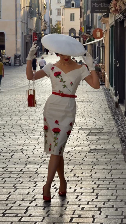Floral Embroidered Off-Shoulder Sheath Dress