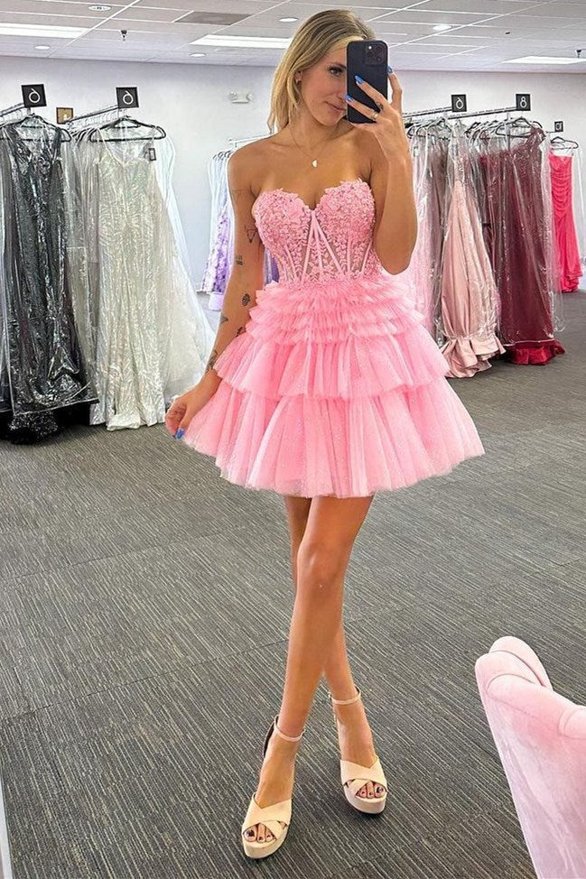 Tiered Tulle Strapless Corset Mini Dress