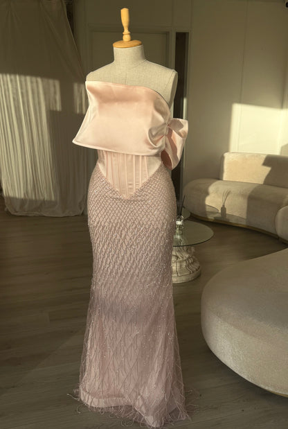 Strapless Corset Gown with Beaded Lattice Skirt