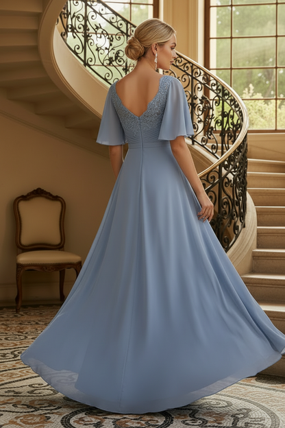 Elegant Flutter Sleeve Chiffon Evening Gown
