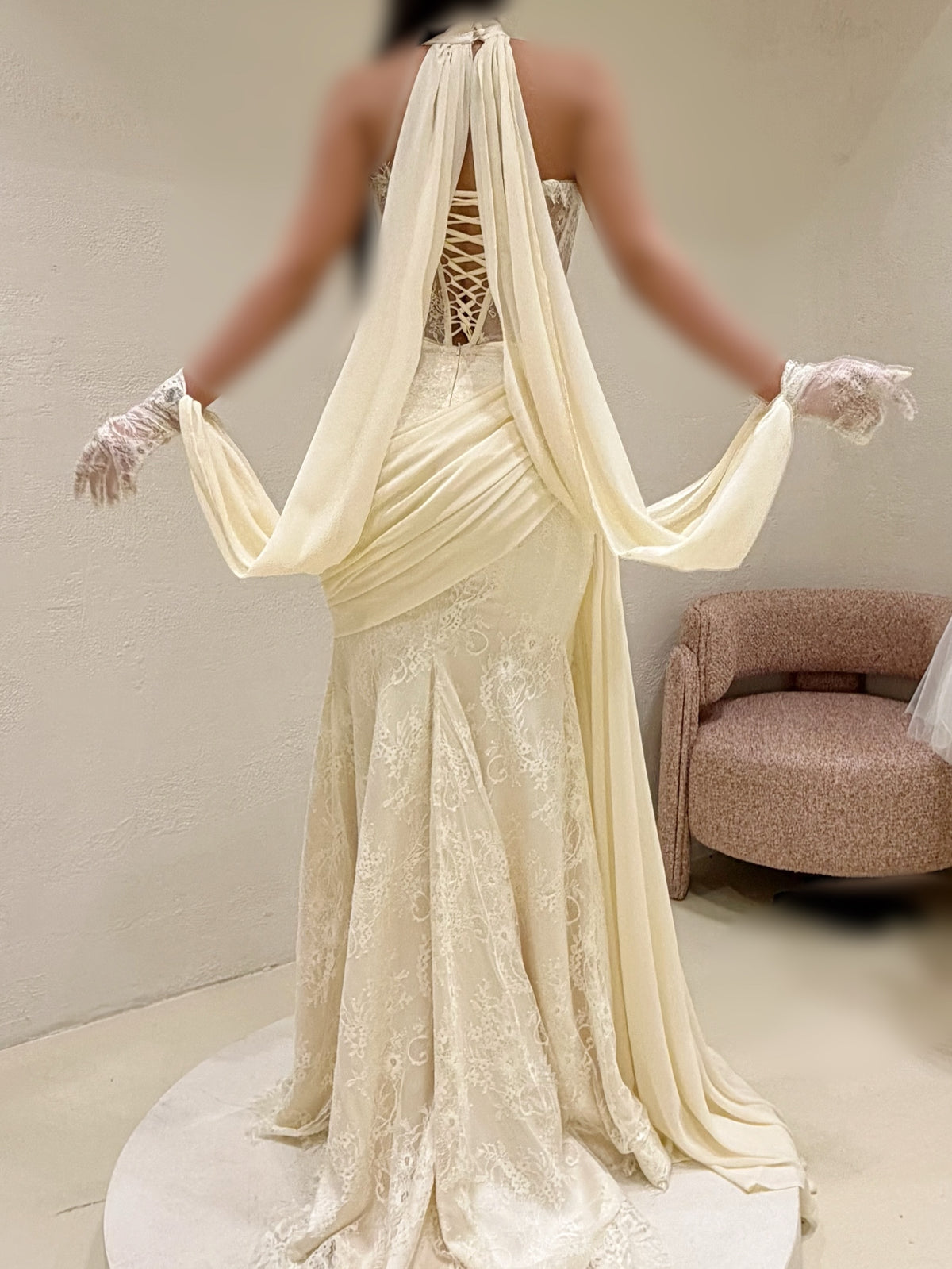 Corset Lace Mermaid Evening Gown with Scarf