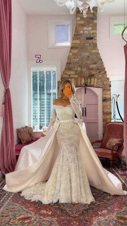 Off Shoulder Lace Mermaid Wedding Dress Overskirt