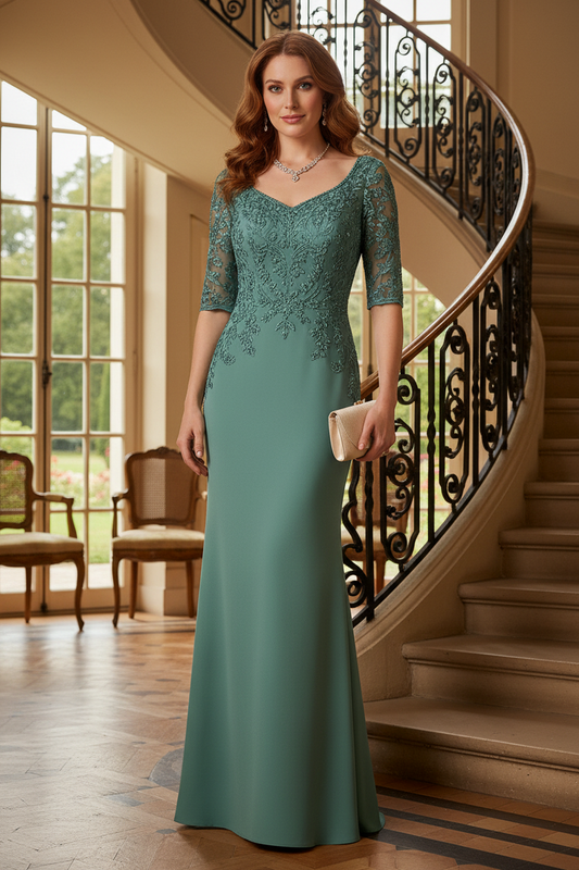 Embroidered Lace Mermaid Evening Gown