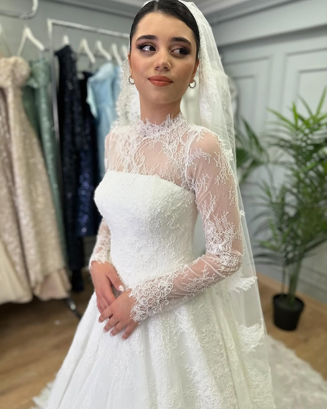 Lace Illusion Long Sleeve A-Line Wedding Dress