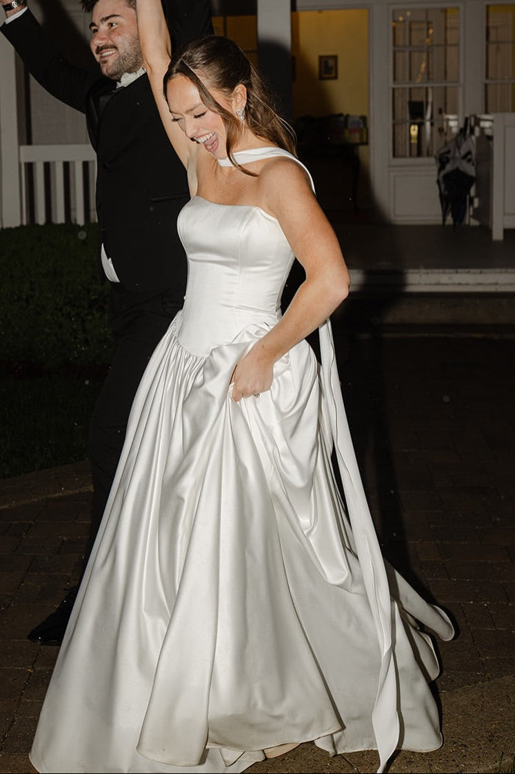 Strapless Satin Ball Gown Wedding Dress with Cathedral Train