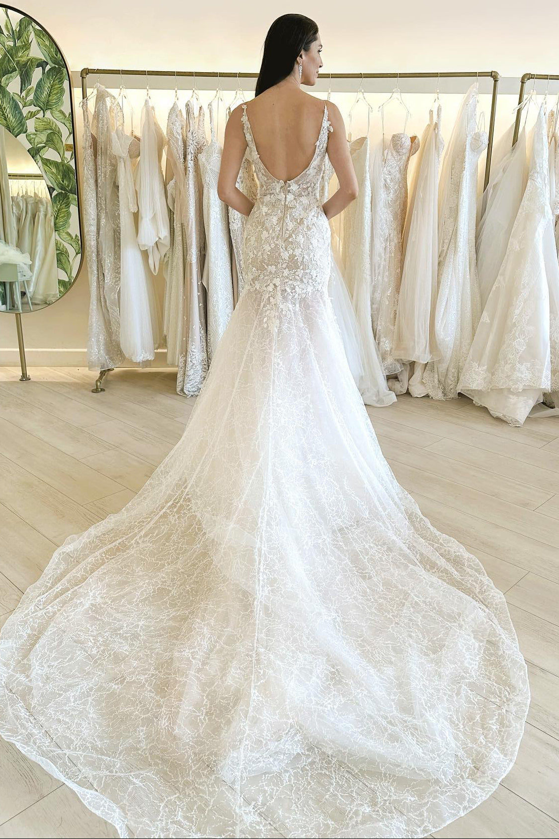 Low Back Lace Mermaid Wedding Gown with Train
