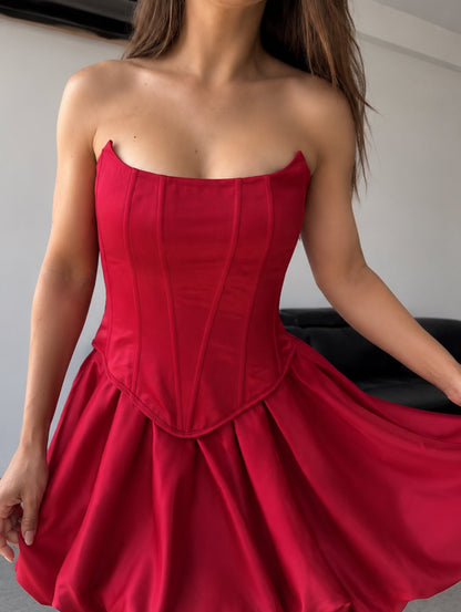 Strapless Corset Mini Dress with Bubble Skirt