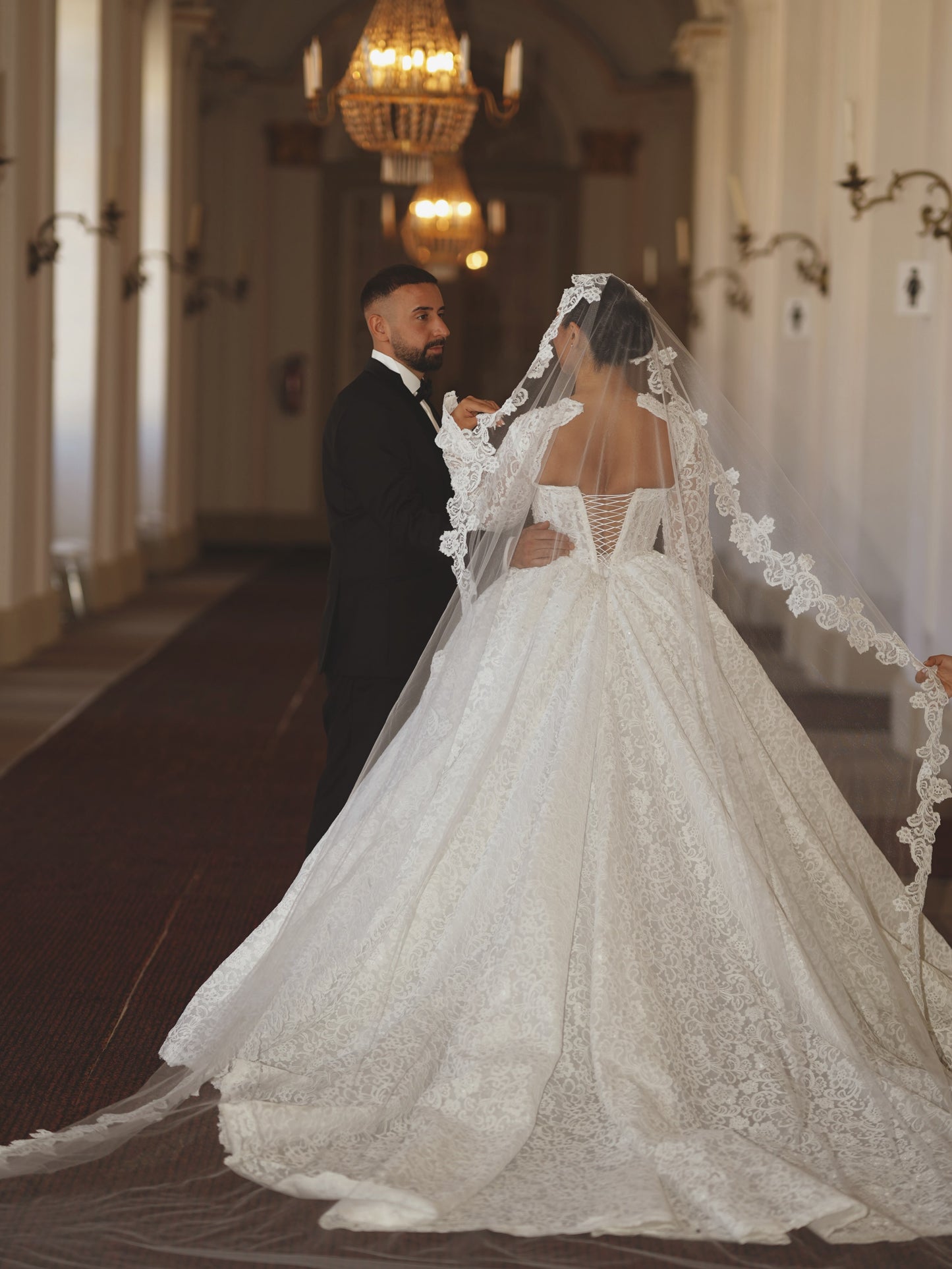 Lace Ball Gown Wedding Dress with Long Sleeves