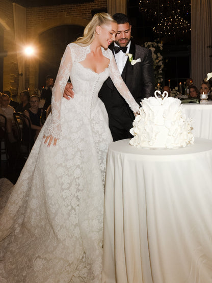 Lace Long Sleeve Corset Ball Gown Wedding Dress