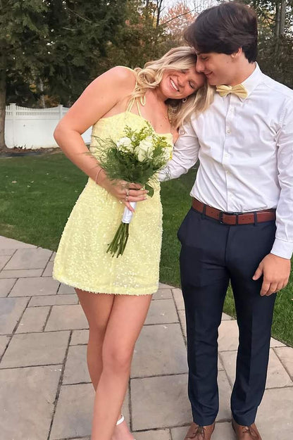 Sequin Spaghetti Strap A-Line Homecoming Dress