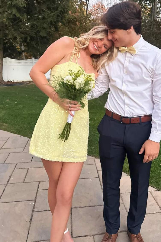 Sequin Spaghetti Strap A-Line Homecoming Dress