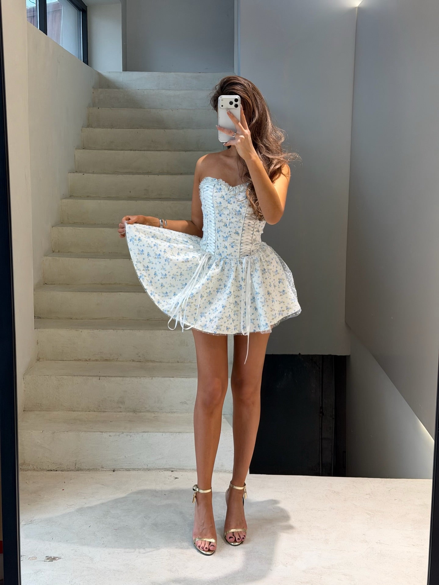 Floral Strapless Corset Fit and Flare Mini Dress