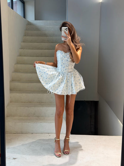 Floral Strapless Corset Fit and Flare Mini Dress