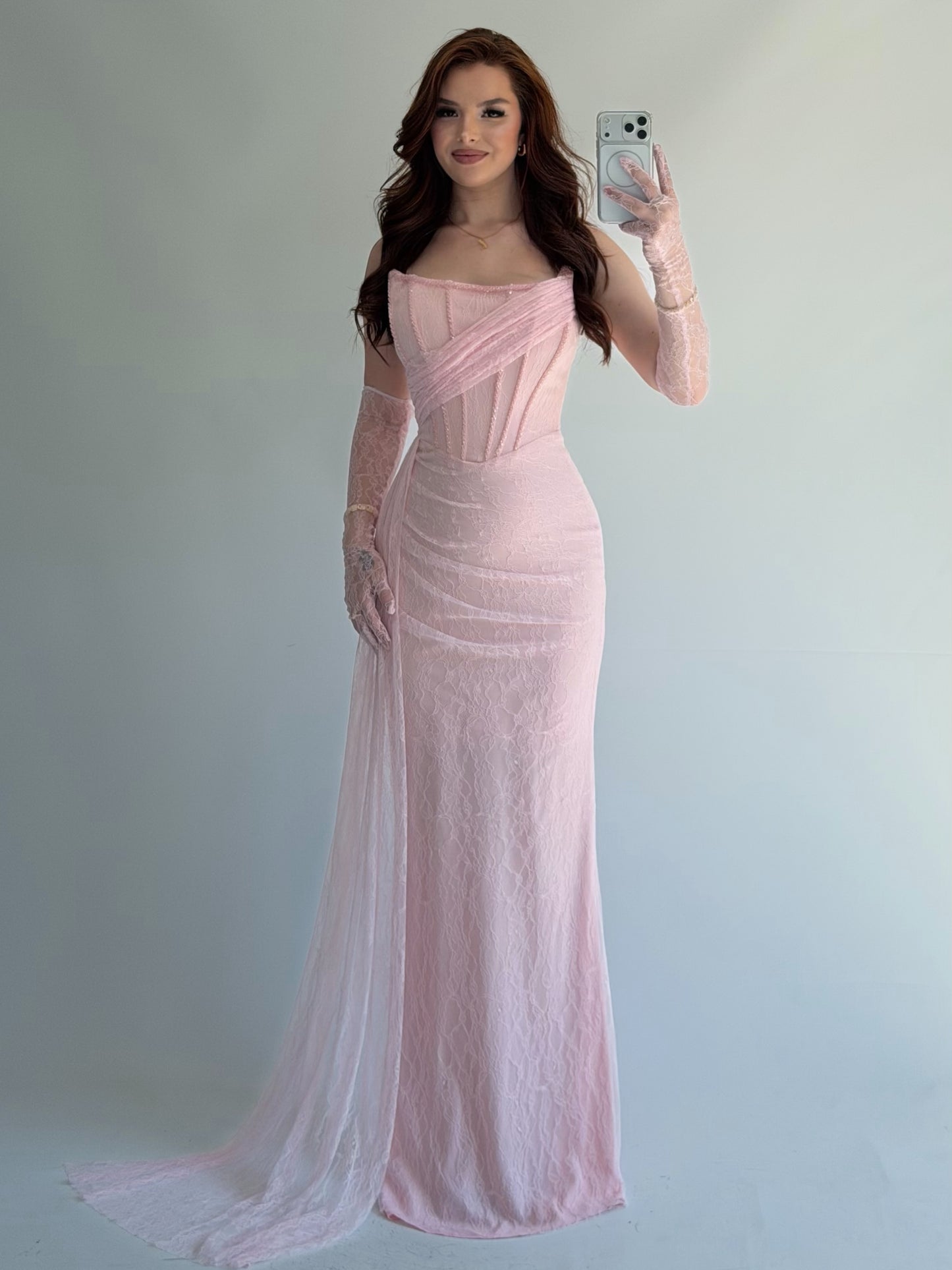 Strapless Lace Corset Evening Gown
