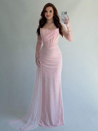 Strapless Lace Corset Evening Gown