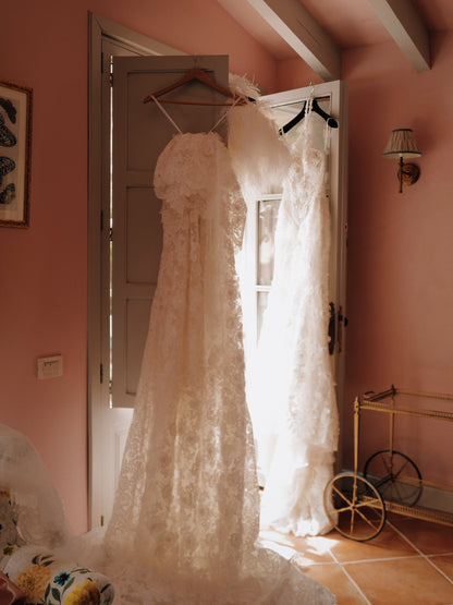 Illusion High Neck Lace Wedding Gown with Train