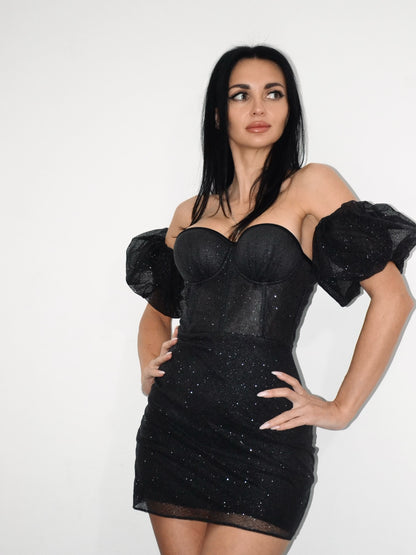Off-the-Shoulder Glitter Corset Mini Dress