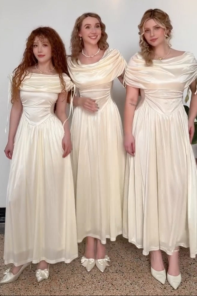 Cowl Neck Basque Waist Draped Sleeve Maxi Dress