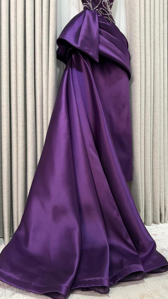 Strapless Beaded Satin Mermaid Evening Gown