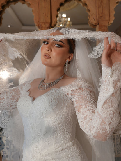 Lace Sweetheart Long Sleeve Mermaid Wedding Dress