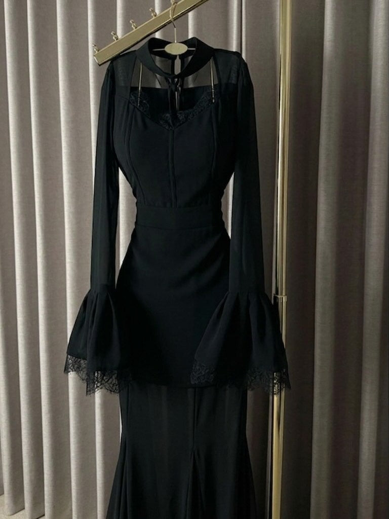 Illusion Long Sleeve Mermaid Evening Dress