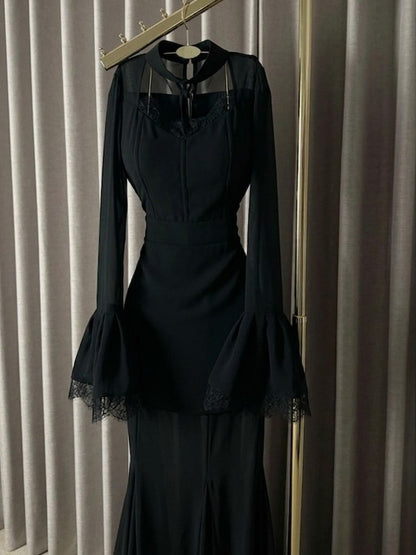 Illusion Long Sleeve Mermaid Evening Dress