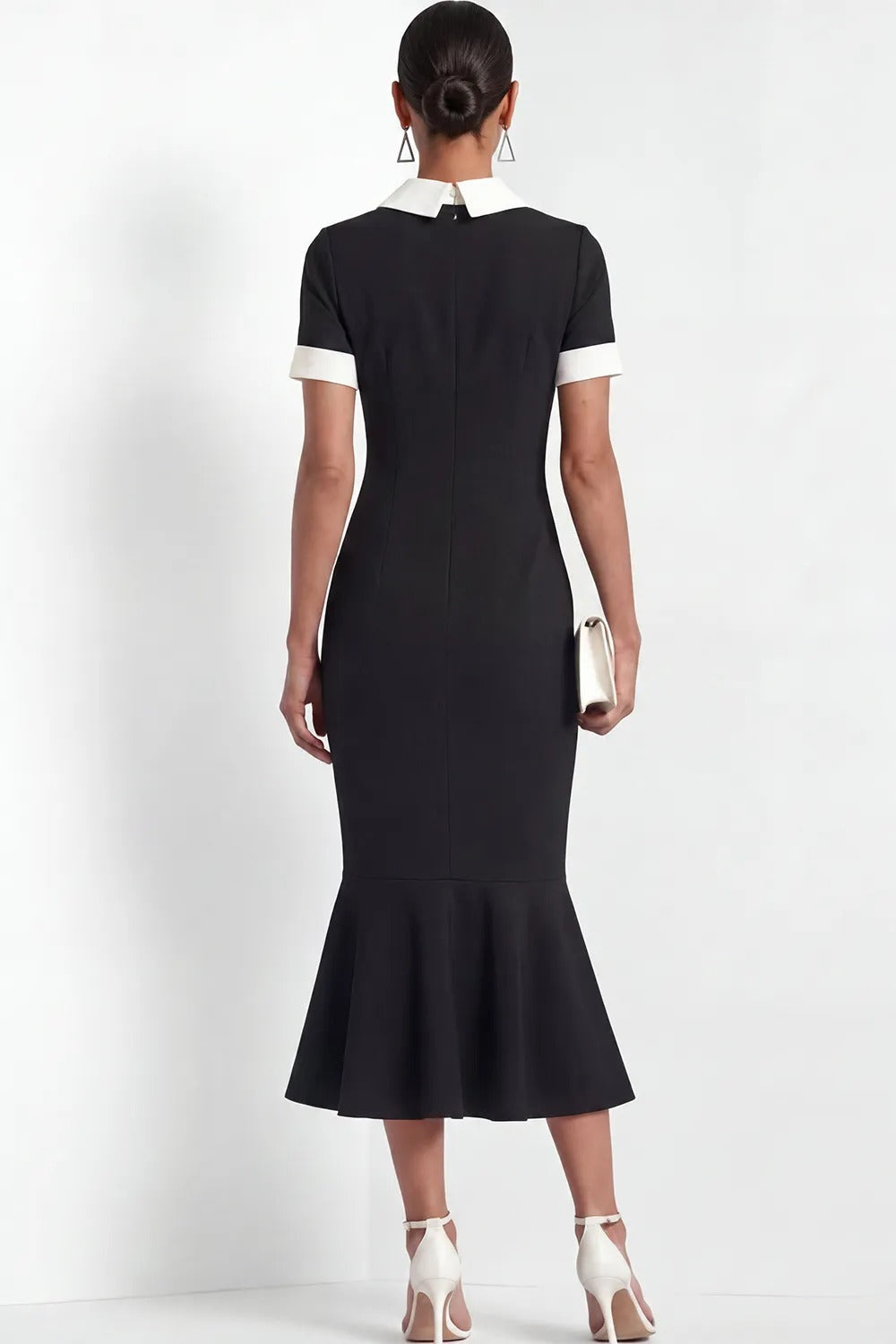 Collared Midi Dress with Trumpet Hem