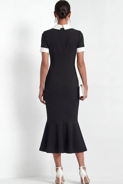 Collared Midi Dress with Trumpet Hem