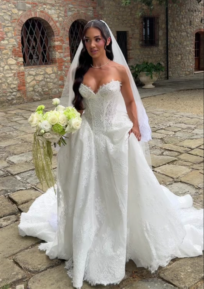Strapless Lace Corset Ball Gown Wedding Dress