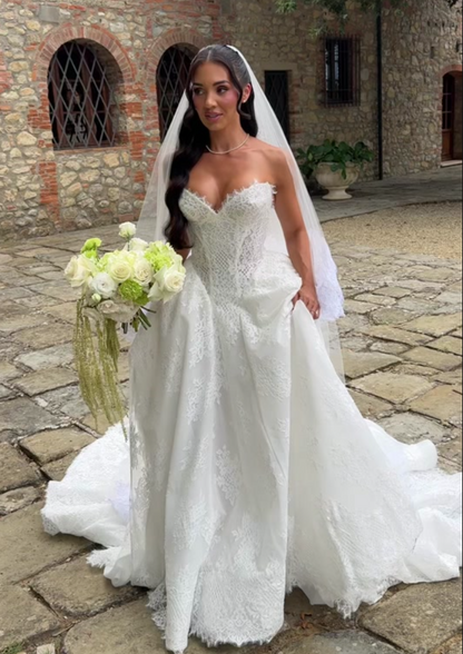 Strapless Lace Corset Ball Gown Wedding Dress