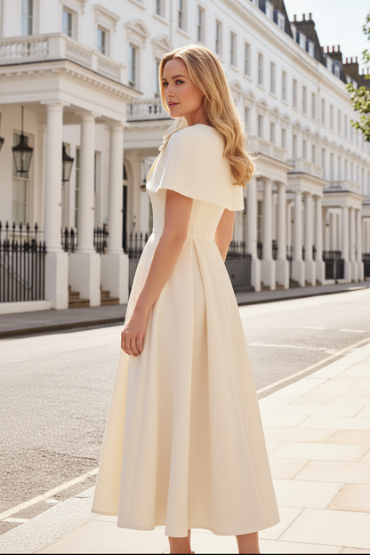 Floral Applique Capelet A-Line Midi Dress
