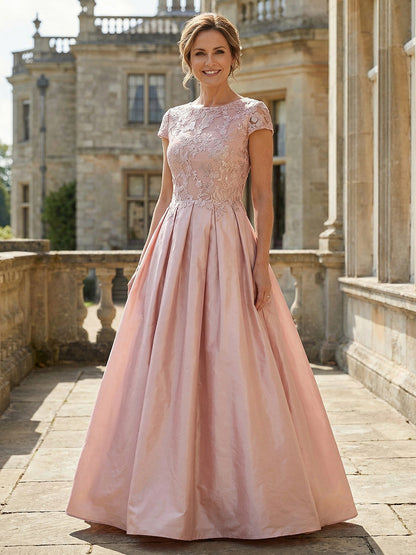 Lace Cap Sleeve Pleated A-Line Evening Gown