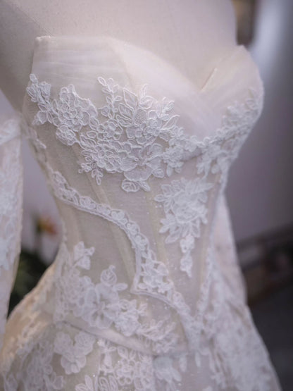 Off Shoulder Lace Corset A-Line Wedding Gown