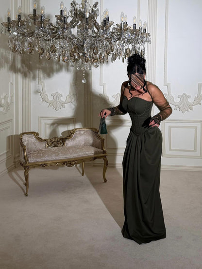 Illusion High-Neck Corset Evening Gown