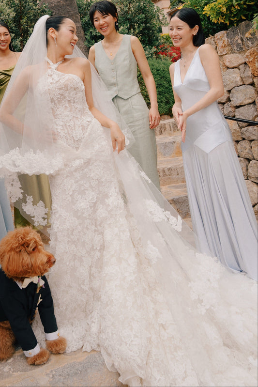 Illusion High Neck Lace Wedding Gown with Train