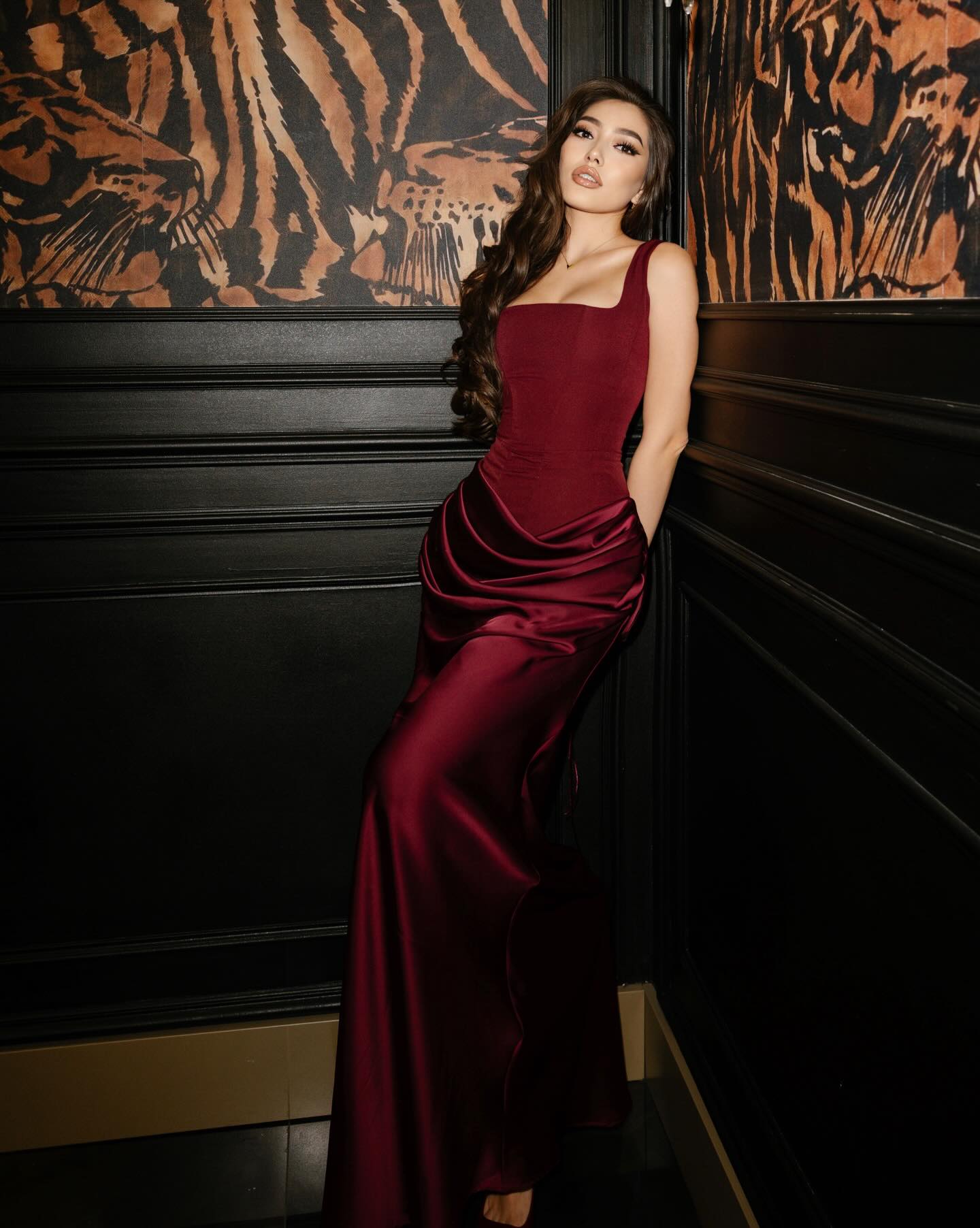 Corset Bodice Satin Mermaid Gown with Ruched Skirt