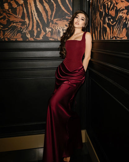 Corset Bodice Satin Mermaid Gown with Ruched Skirt