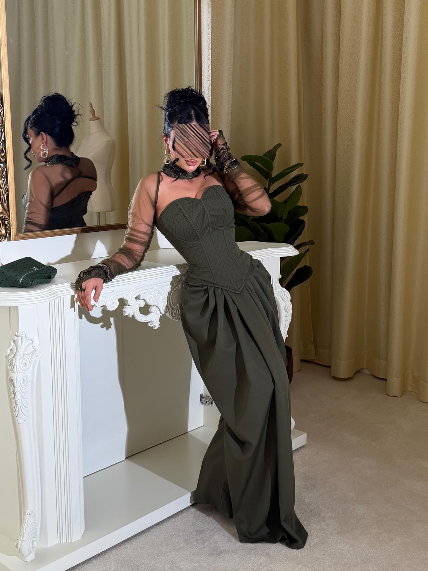 Illusion High-Neck Corset Evening Gown